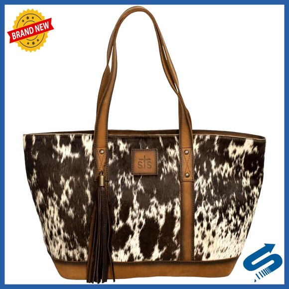 Distressed Cowhide Leather Shoulder Tote Bag with Zip Closure